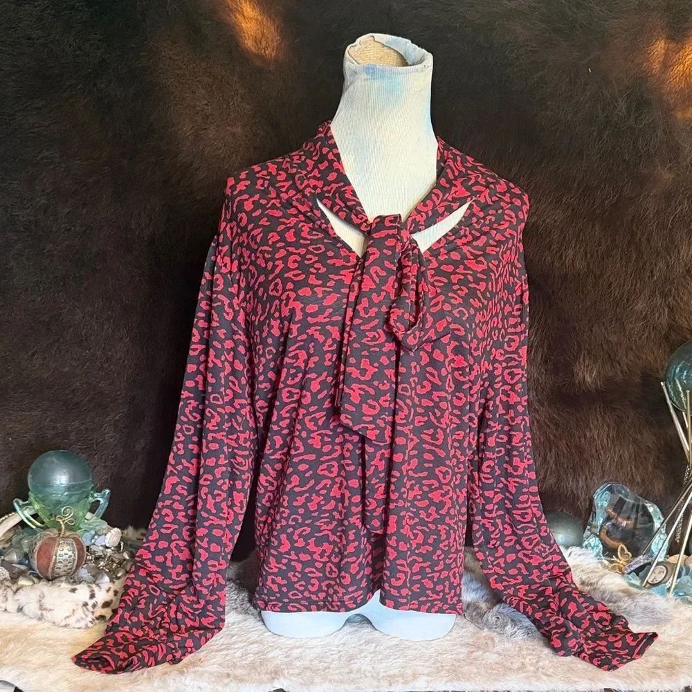 Zara Red and Black Patterned Blouse S (3175)